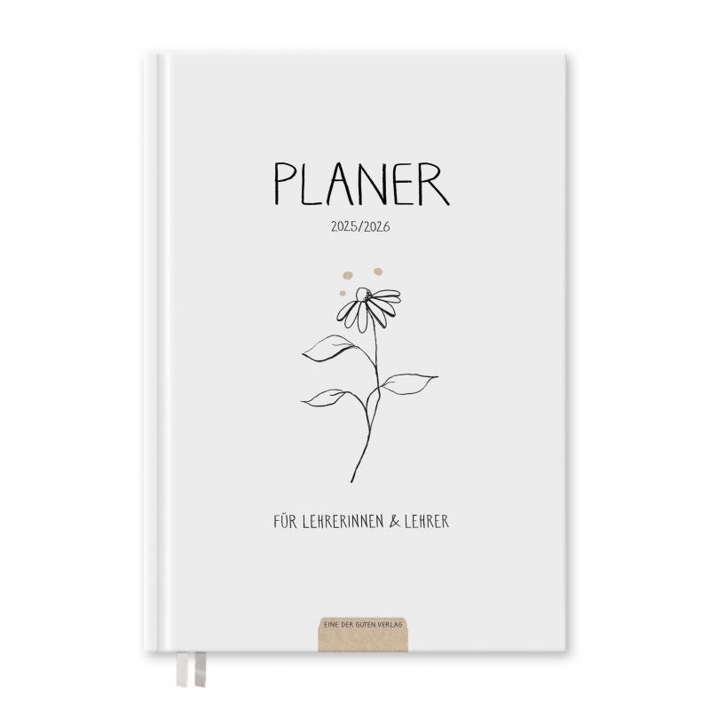 Lehrerkalender 2025 2026 weiß schwarz beige mit Planungshelfer für Unterrichtsvorbereitung und Schuljahr Planung