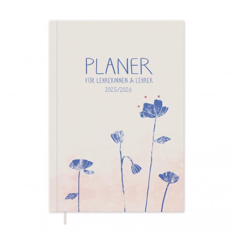 Lehrerkalender 2025 2026 creme blau rosa mit Planungshelfer für Unterrichtsvorbereitung und Schuljahr Planung