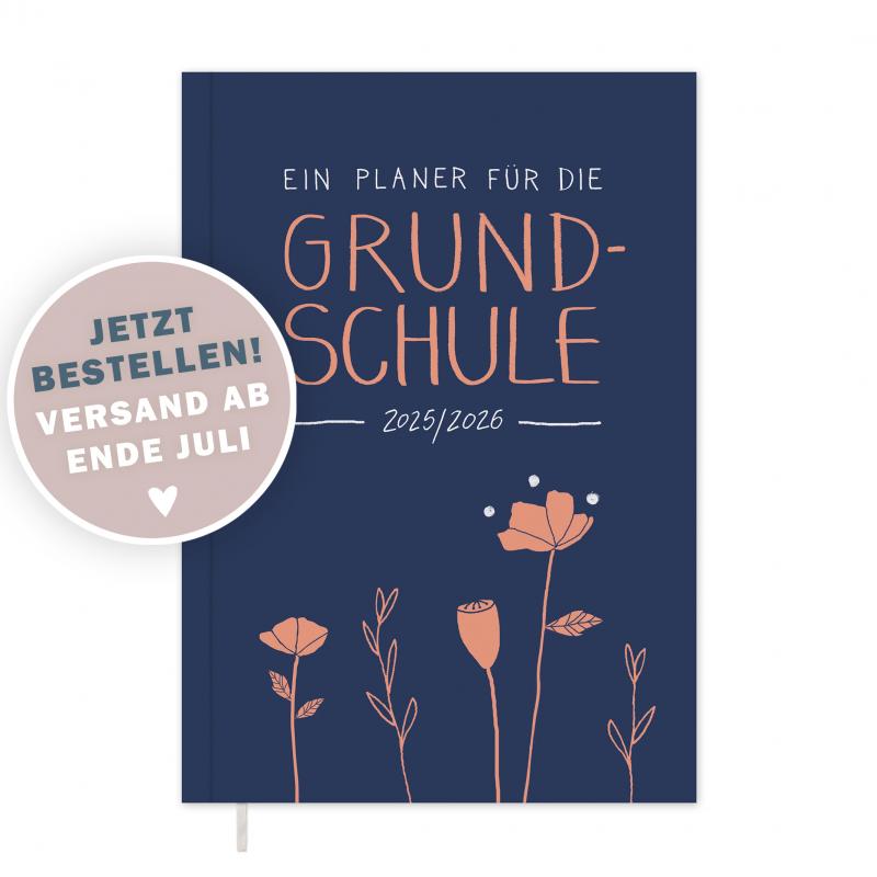 Lehrerkalender 2025 2026 blau mit rosa Blumen mit Planungshelfer für Unterrichtsvorbereitung und Schuljahr Planung