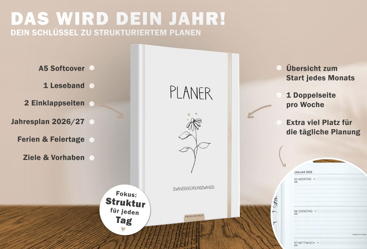 A5 Terminkalender 2026 mit monatlichen extra Notiz-Seiten für To-Do-Listen, Doodles, Notizen