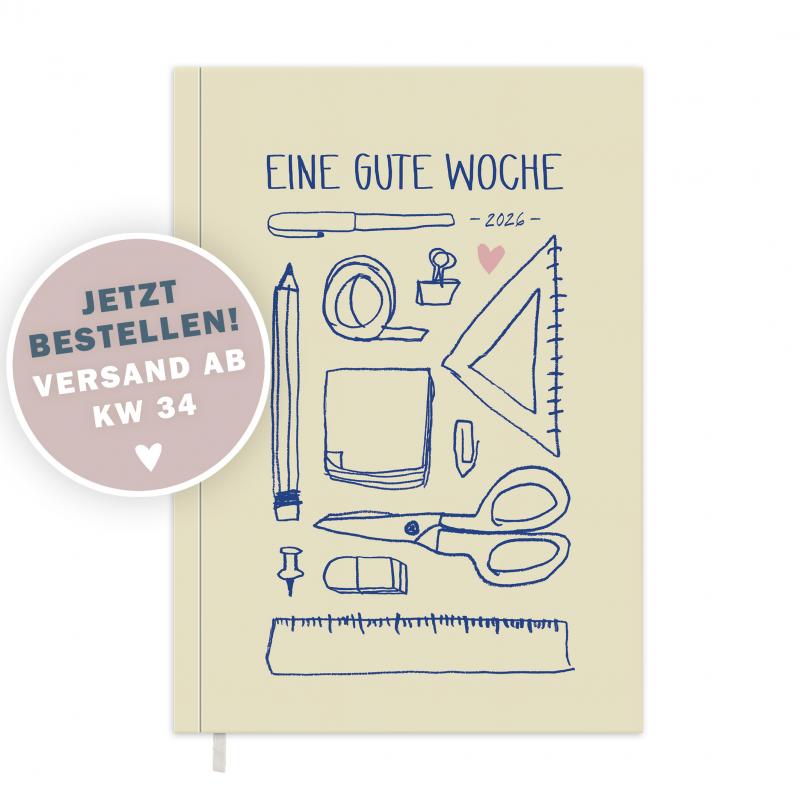 Kalender 2026 gelb blau rosa mit Hilfestellungen für mehr Achtsamkeit