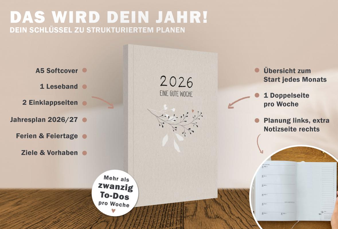 Detailansicht Wochenübersicht A5 Terminkalender 2023, beige rosa weiß