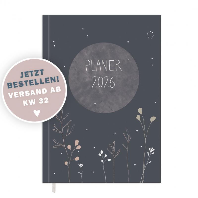 Kalender 2026 blau mit Hilfestellungen für mehr Achtsamkeit