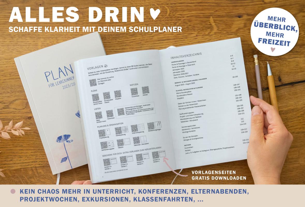 Terminkalender 2025 2026 für Lehrerinnen & Lehrer für die Unterrichtsplanung