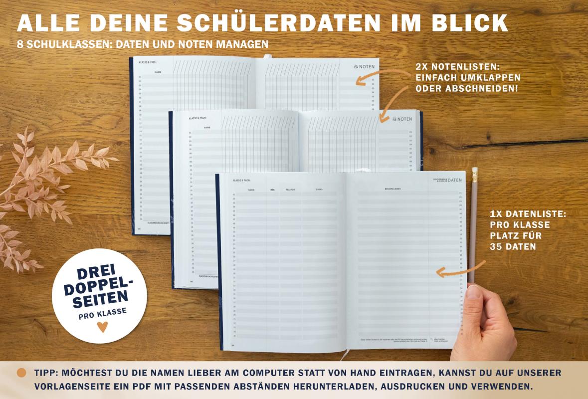 Terminkalender 2025 2026 mit Leseband für Lehrerinnen & Lehrer für die Unterrichtsplanung
