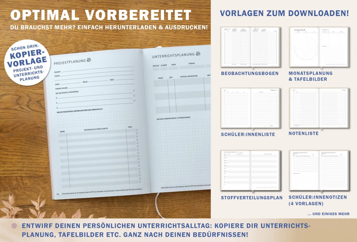 Jahresübersicht Lehrerplaner für Schuljahr 2025 2026, Terminkalender, eine Woche zwei Seiten, creme weiß rosa