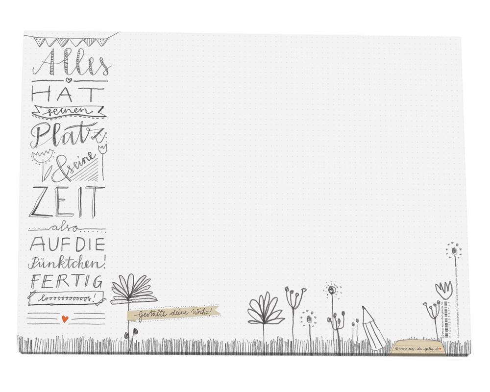 A3 Schreibtischunterlage aus Recyclingpapier mit Bullets in Grau Weiß und Blumenwiese Design