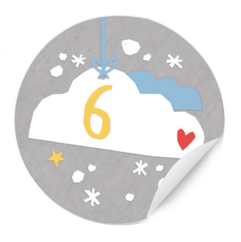 Selbstklebende Adventskalenderzahlen für Kinder im Vintage Collage Design, Grau Weiß Gelb