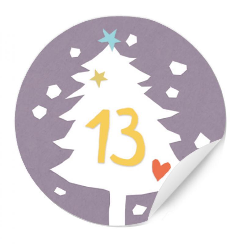 Selbstklebende Adventskalenderzahlen für Mädchen im Vintage Collage Design, Lila Weiß Gelb