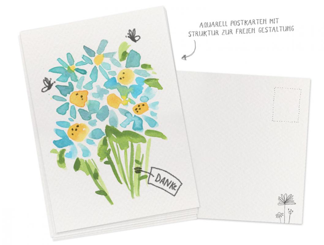 Blanko Aquarell Postkarten weiß zum individuell gestalten, bedruckbar und beschreibbar