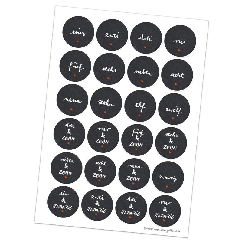 Adventskalenderzahlen zum Basteln für den Adventskalender in Grau Schwarz Weiß