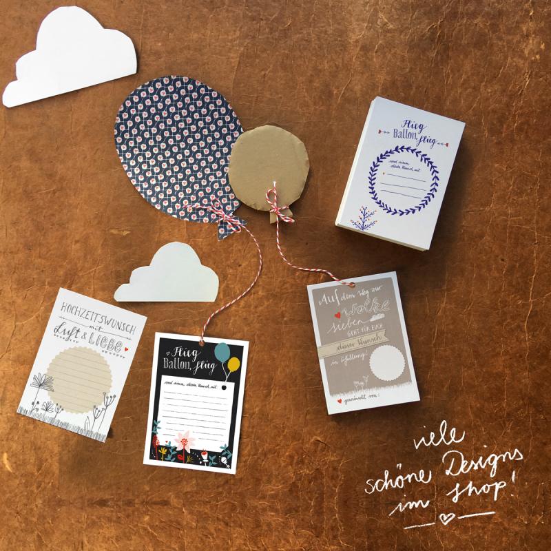 Ballonflugkarten Partyspiel für Gäste zur Hochzeit oder Taufe - Design Ballonkarten online kaufen
