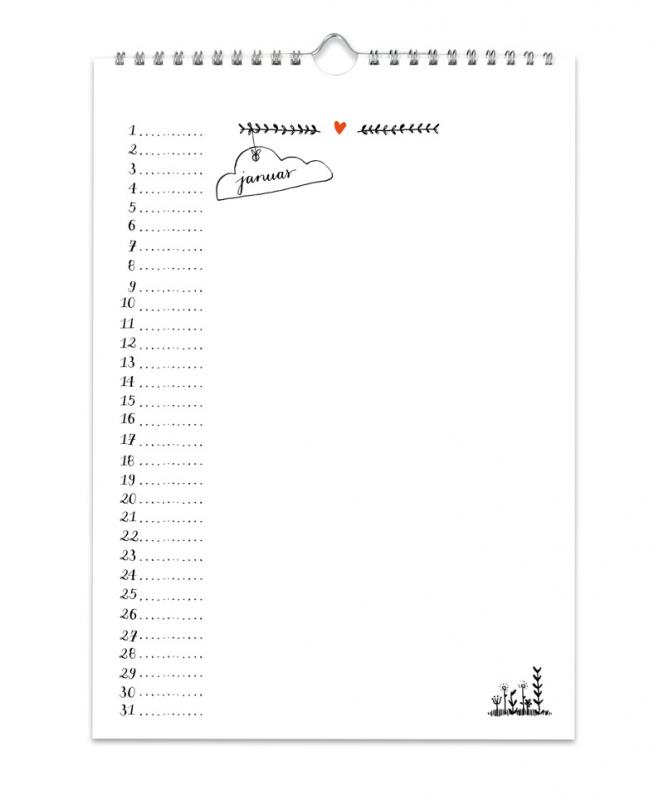 Bastelkalender A5 weiß im zeitlosen Kalligrafie Design, Dauerkalender ohne Jahr