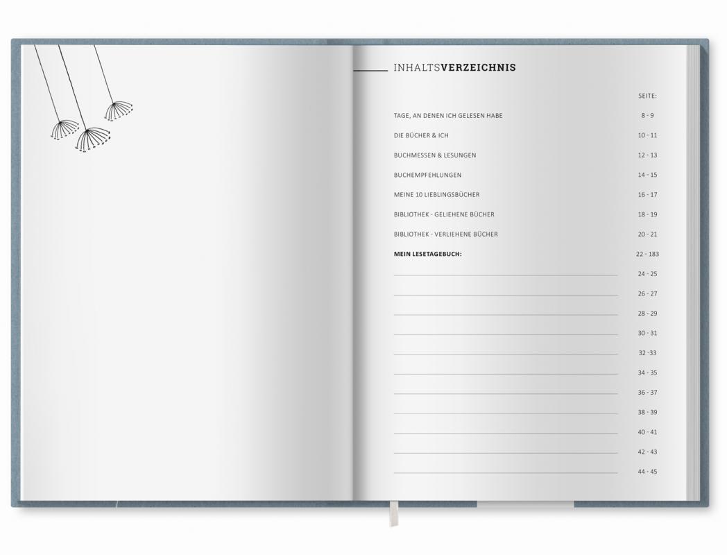 A5 Lesetagebuch - Die Bücher und ich, Book Journal Notizbuch mit Leseliste, Leihliste, Blau Weiß Beige