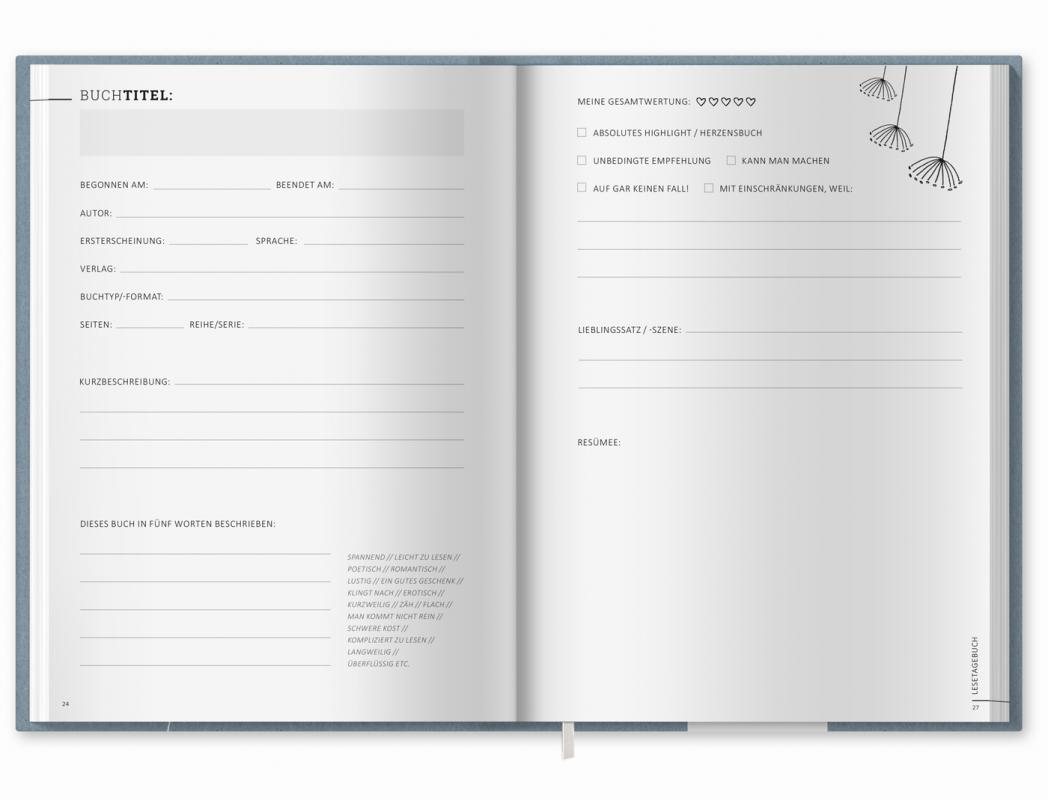 Eintragbuch Tagebuch für Bücher Rezensionen, blau weiß beige