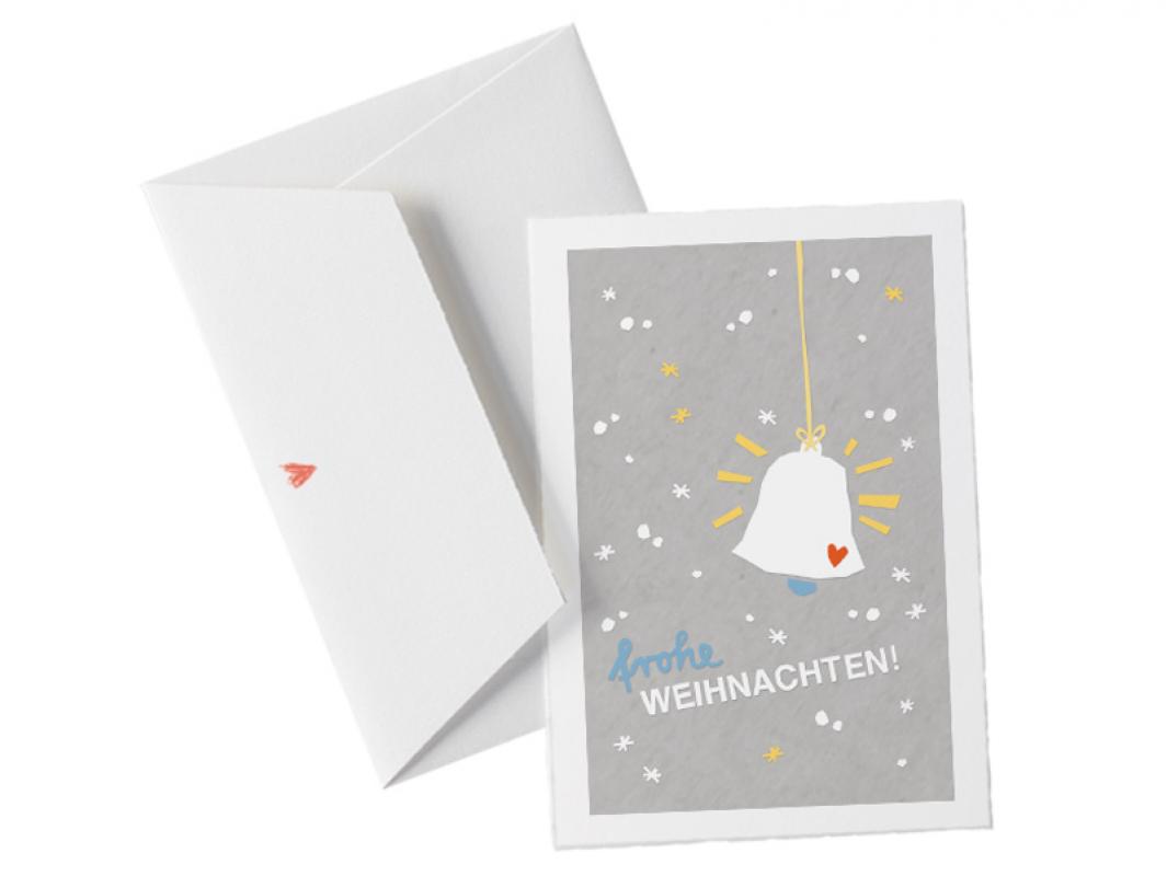 Hochwertige Weihnachtsgrußkarte | originelle Frohe Weihnachten! Weihnachtskarte | Bütte mit Umschlag | Vintage Design, Grau Weiß | Edel & individuell