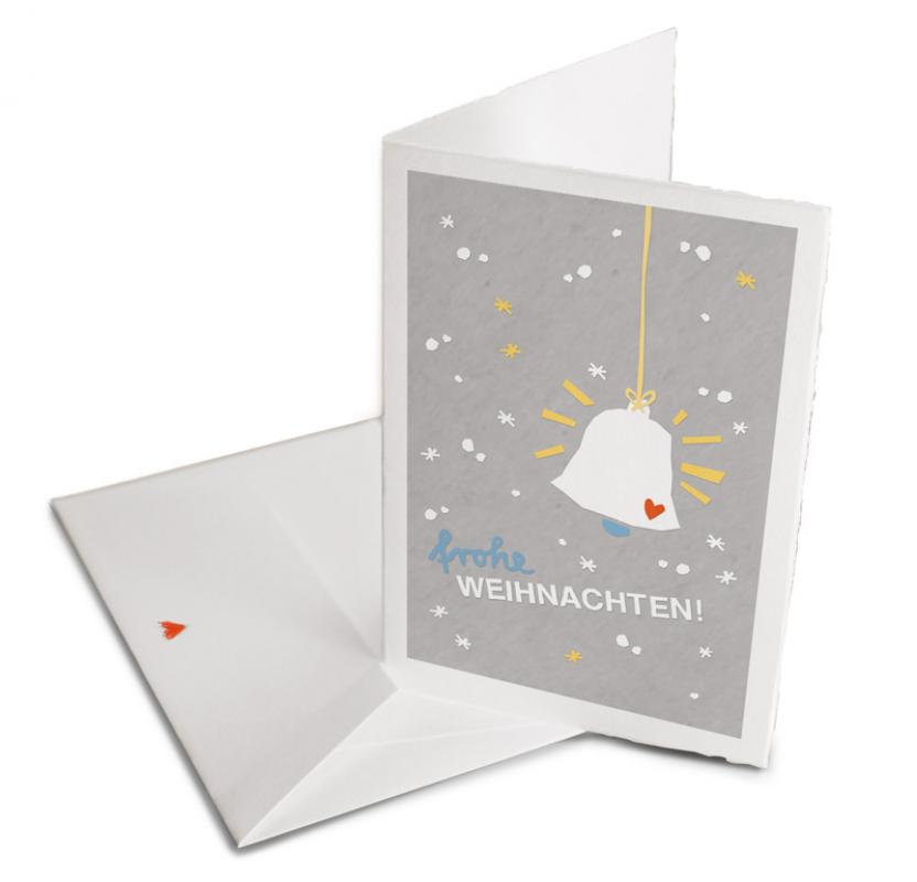 Hochwertige Weihnachtsgrußkarte | originelle Frohe Weihnachten! Weihnachtskarte | Bütte mit Umschlag | Vintage Design, Grau Weiß | Edel & individuell