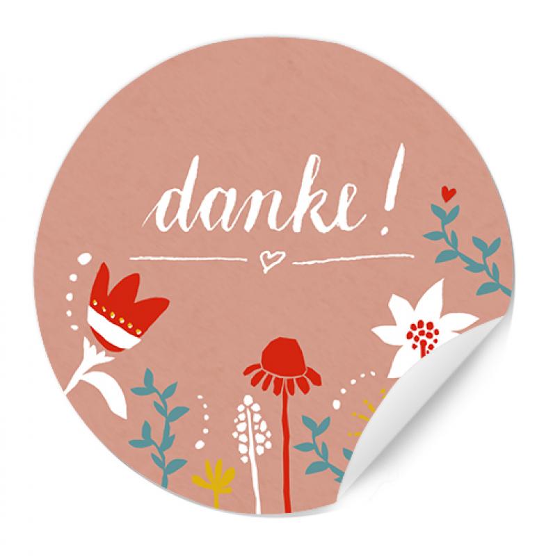 Danke Sticker im floralen Design für Hochzeit Gastgeschenke, Rosa Weiß Rot