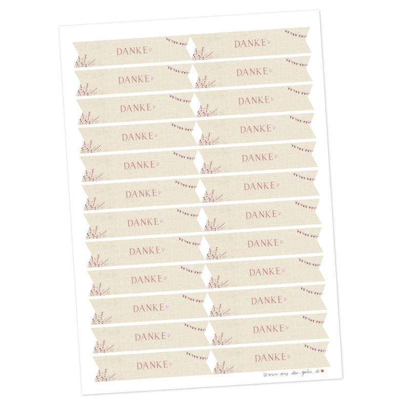 Danke Wimpel Gastgeschenk Sticker Als Dankeschon Creme Rosa