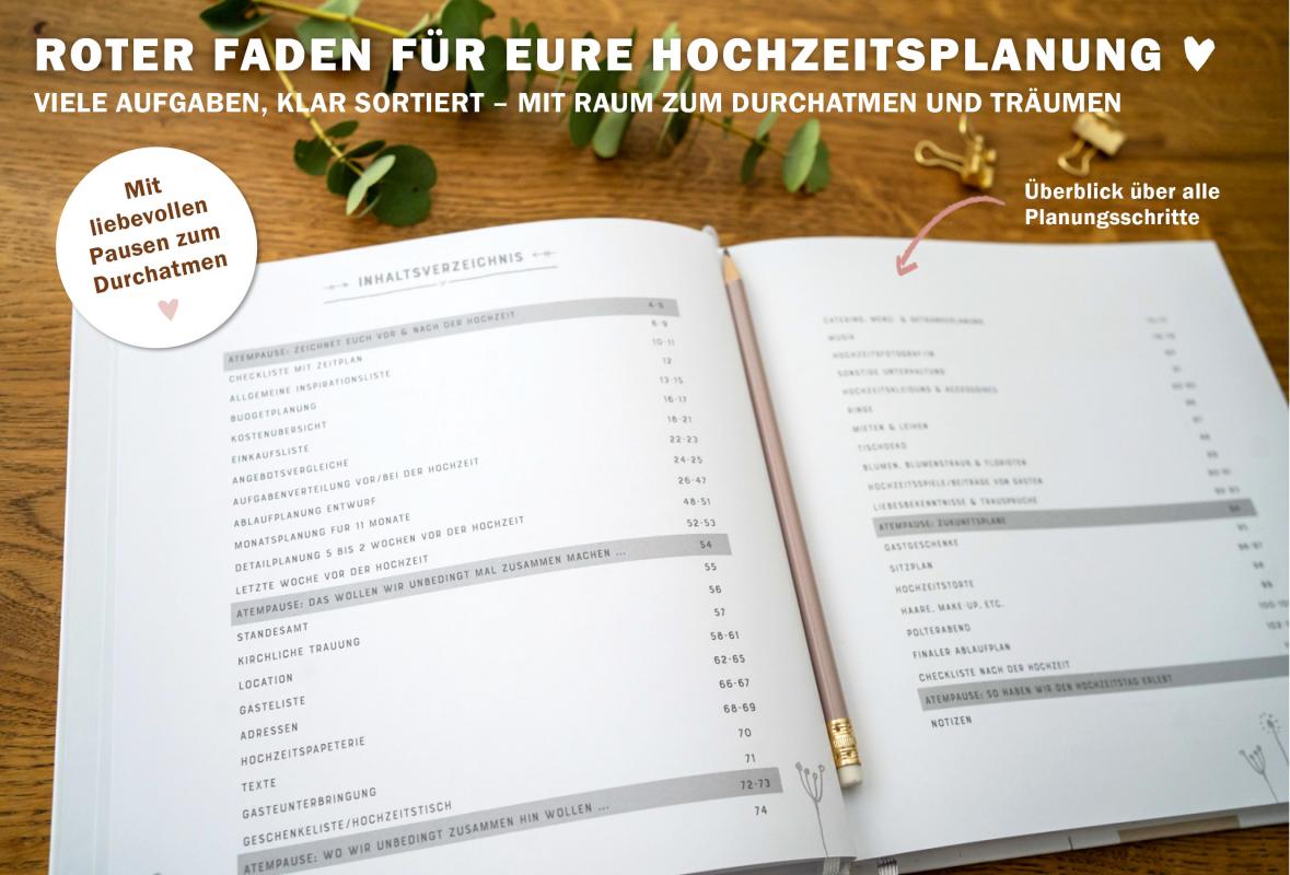 Hochzeitsplaner mit Zeitplan und Checklisten