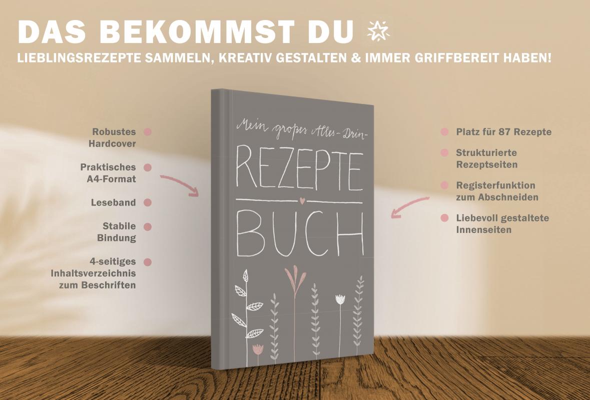 Blanko Kochbuch zum selbst ausfüllen im Blumen Design