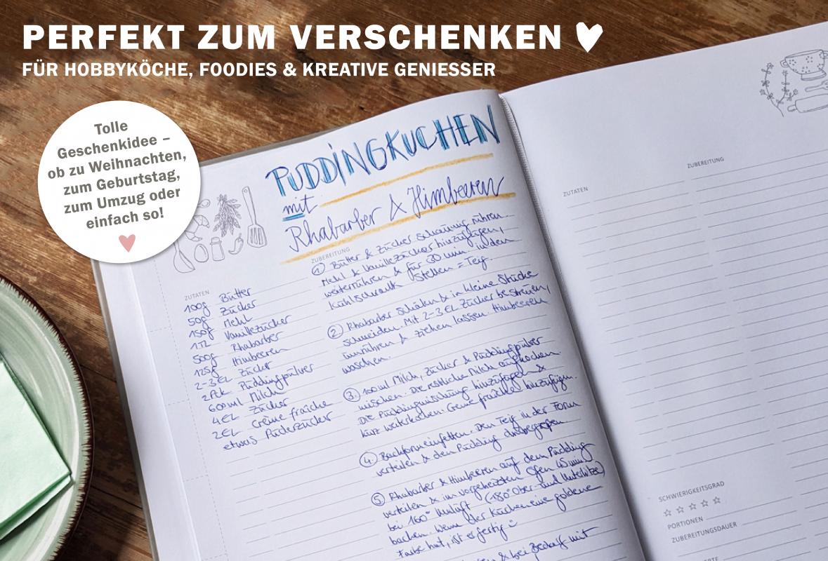 DIY Kochbuch für eigene Rezepte, Greige mit Blumen in Weiß Rosa