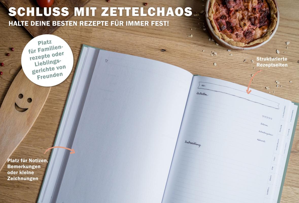 Blanko Rezeptbuch zum selbst gestalten, Vintage Design in Grün Weiß mit Blumen