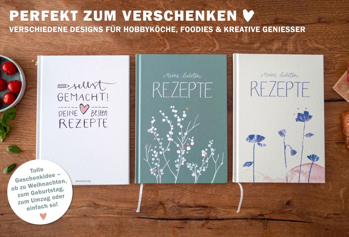Blanko Rezeptbuch zum selbst gestalten, Vintage Design in Mint Weiß Orange mit Blumen