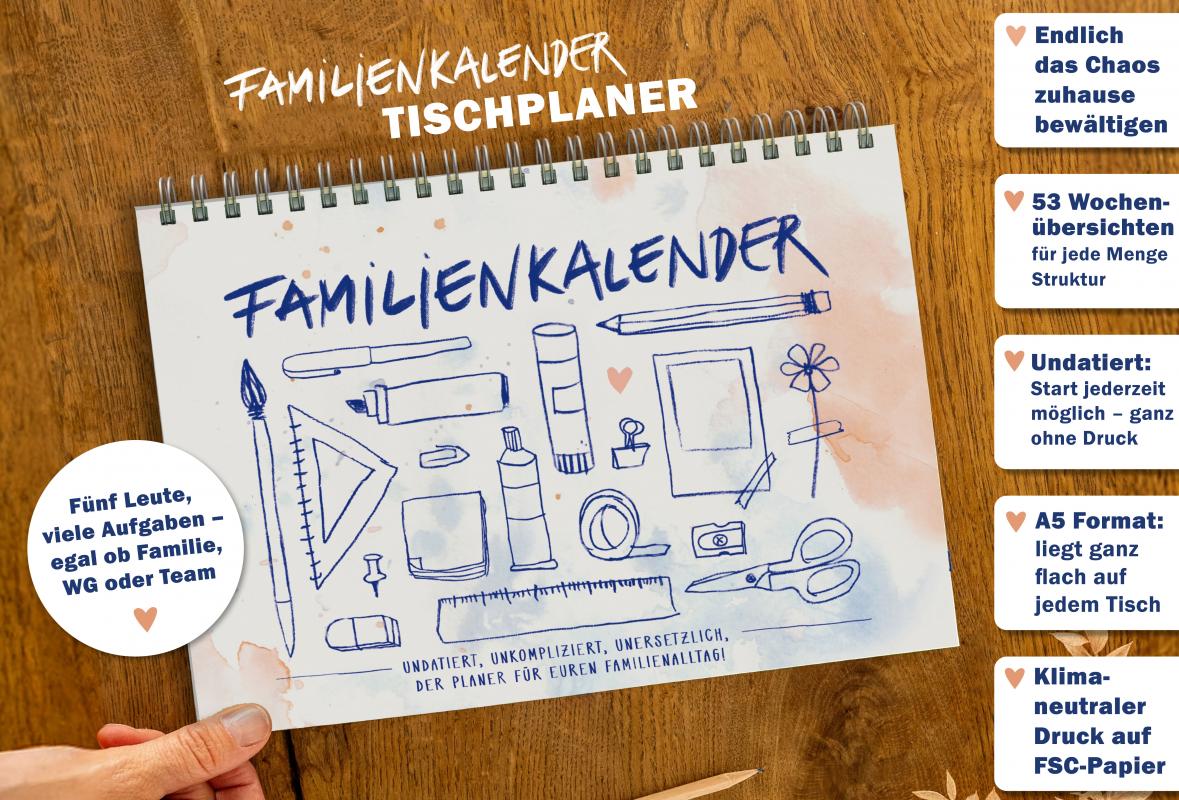 A5 Familienplaner undatiert und Tischkalender für Familien