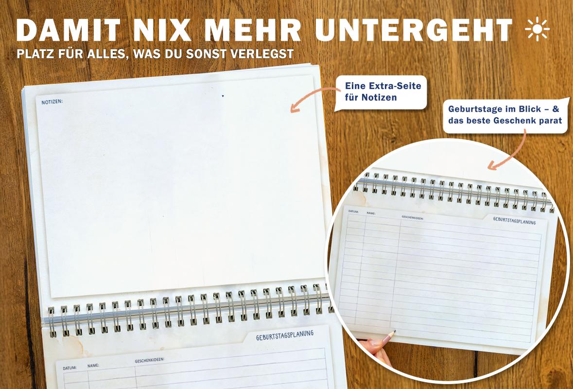 Familienkalender A5 quer | frei datierbarer Familienplaner ohne Jahr mit 5 Spalten | undatierter Tischkalender für Familien | FSC Papier