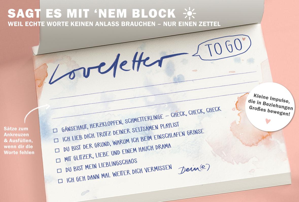 Liebesbrief to go - Abreißblock zum ankreuzen, für verliebte Pärchen, Liebespaare, für Hochzeit, Hochzeitspaar, als Aufmerksamkeit, Liebesbeweis, Brief mit herz, schwarz weiß