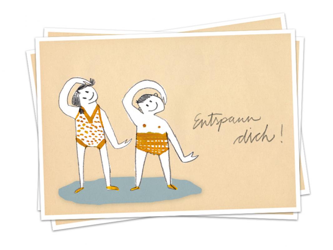 Recycling Karte mit Illustration gegen Stress im Retro Look