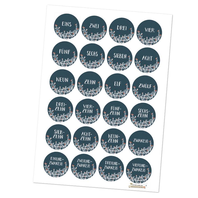 24 Zahlen Sticker für das Adventskalender Basteln