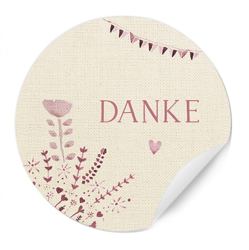 Runde Sticker für Dankeschön Gastgeschenke im Aquarell Design, Creme Rosa
