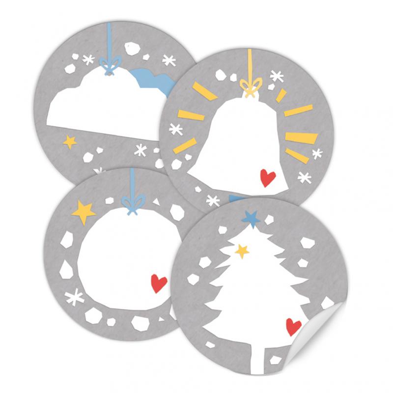 Weihnachtssticker Mix, 4 Weihnachtsdeko Motive im Vintage Collage Design