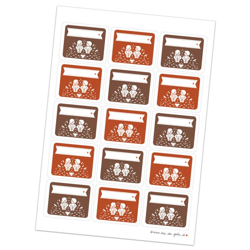 Rechteckige Etiketten zum beschriften, Retro Design in Rot Braun Weiß