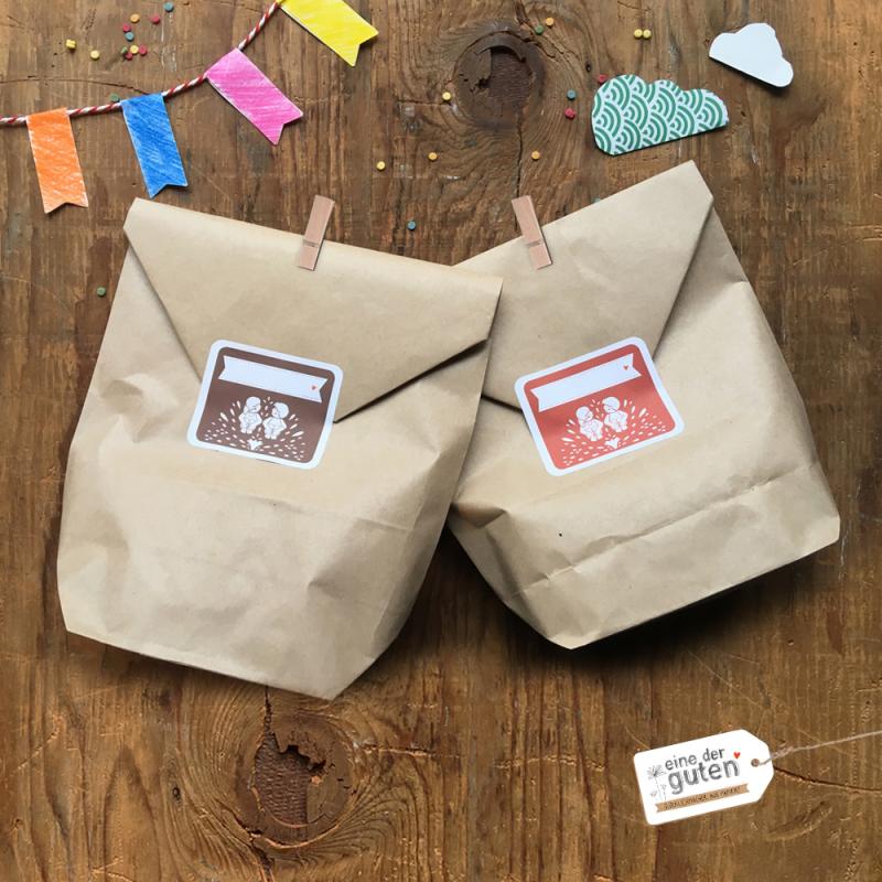Geschenktüten Set für Kindergeburtstag Mitgebsel und Gastgeschenke, Rot Braun