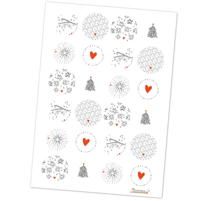 Weihnachtssticker für eure Weihnachtsdeko in Grau Weiß Rotim Bleistift Design