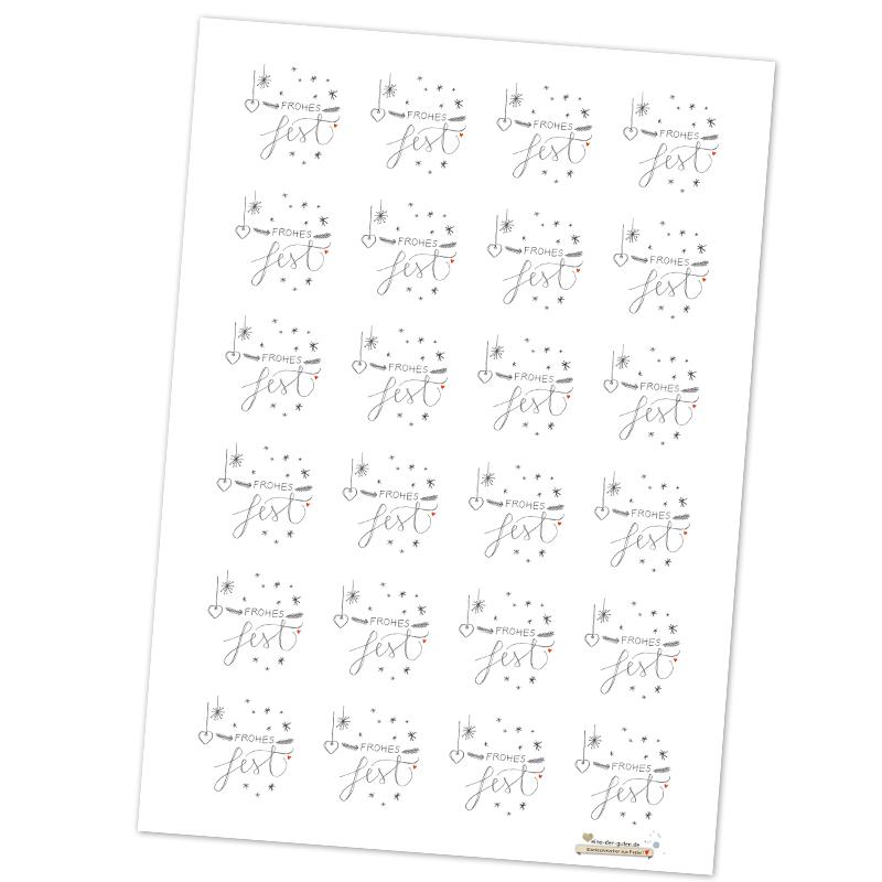 24 Sticker zu Weihnachten im Handlettering Design