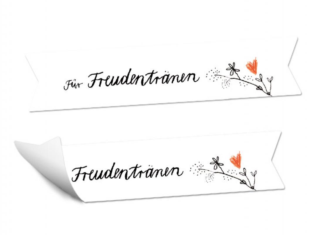 Weiße Wimpel Sticker für Tischkarten und Gastgeschenke im Handlettering Design