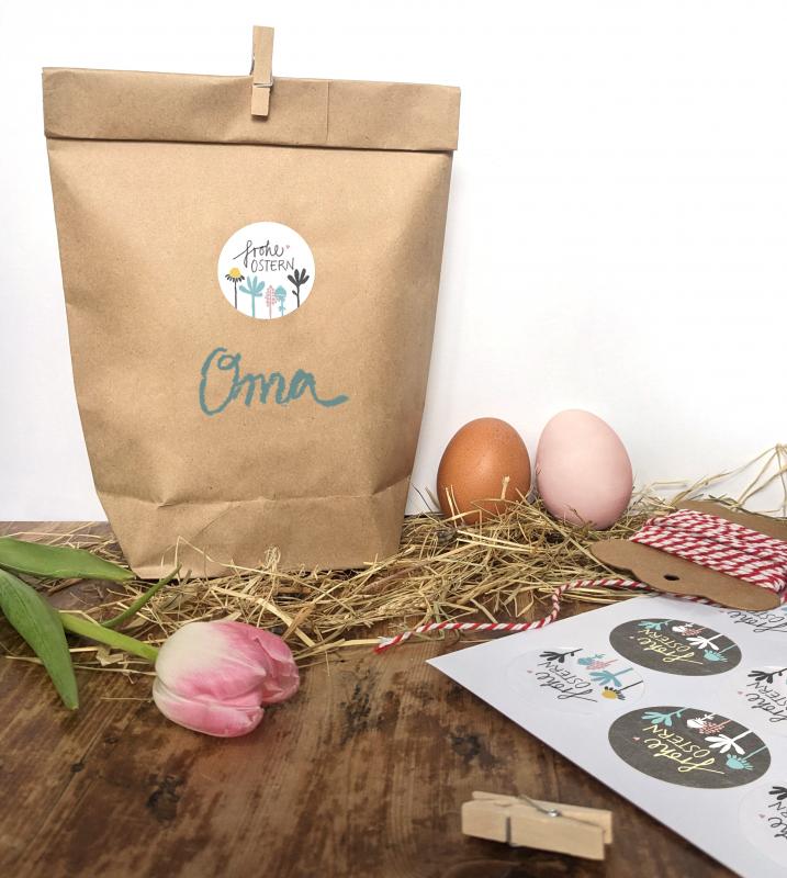 Kraftpapier Ostertüten Set mit gemischten Frohe Ostern! Sticker in Grau Weiß