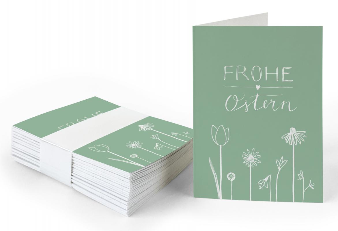 Geschenkanhänger frohe Ostern Grün Weiß, mini Klappkarten zum beschriften deiner Ostergeschenke