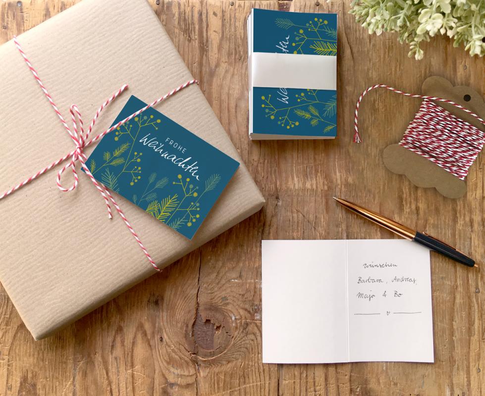 Weihnachtliche Geschenkanhänger Blau Weiß, mini Klappkarten zum beschriften deiner Geschenke an Weihnachten