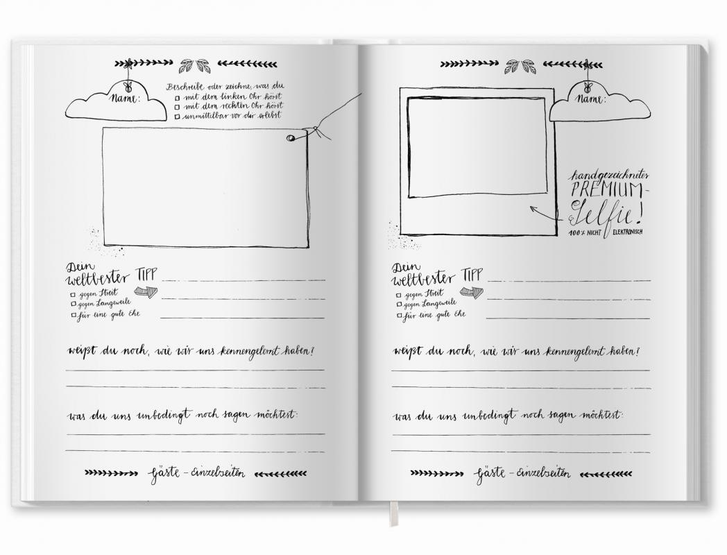 Hochzeitsgästebuch in Grau Weiß Schwarz Kalligrafie Design
