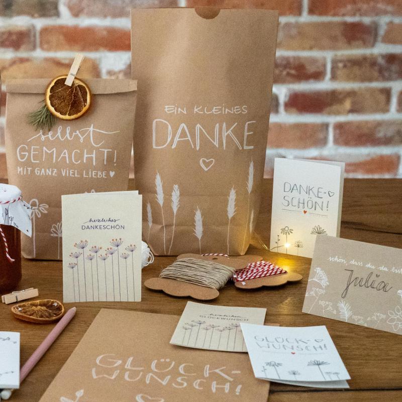 Geschenkanhänger Dankeschön, Anhänger Namensschild Tischkarte, Danksagung Geschenk beschriften, Beige