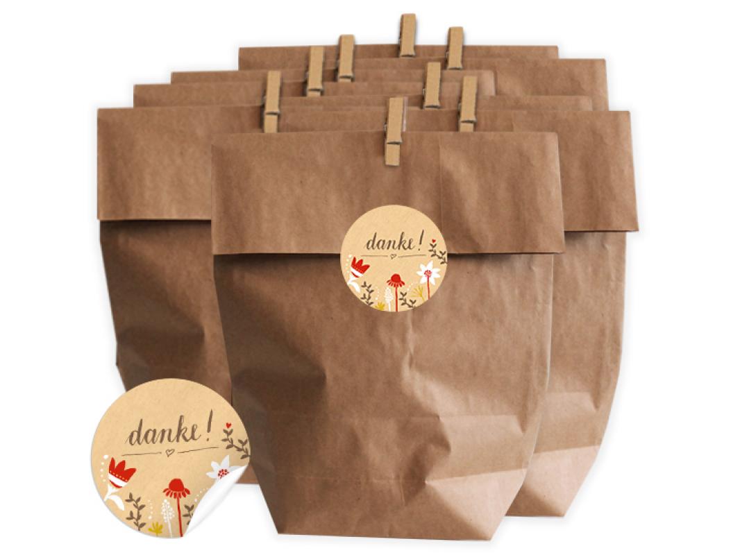 Geschenktüten Set für Hochzeit Gastgeschenke, Creme mit Retro Blumen Design in Rot Weiß