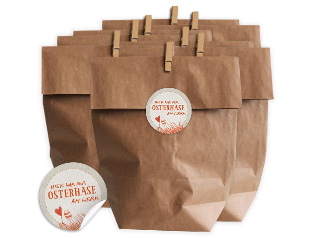 Kraftpapier Ostertüten Set mit vom Osterhasen gebracht Sticker in Beige
