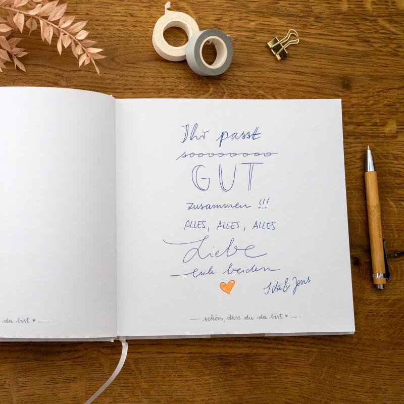 Hochzeitsgästebuch Hardcover mit blanko Seiten, zeitlos stilvolles Kalligrafie Design