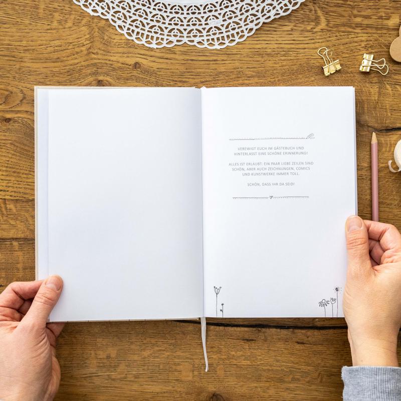 Hochzeitsgästebuch Hardcover mit blanko Seiten, Vintage Handlettering Design
