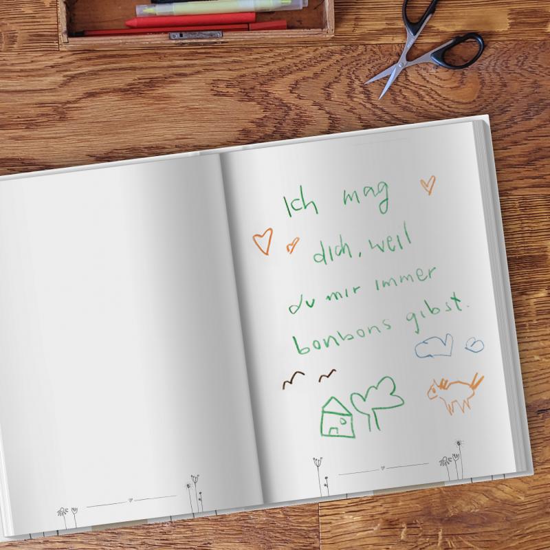 Gästebuch Weiß, Hardcover Hochzeitsgästebuch mit blanko Seiten, Handlettering Blumen Design
